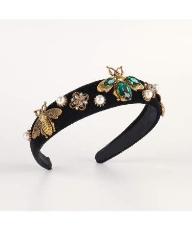 LUKSKISS Handmade Rhinestone Velvet Padded Headbands for Women Luxury Vintage Princess Headband Fashion Designer Party Women Holiday Headbands for Dancing Party Holiday