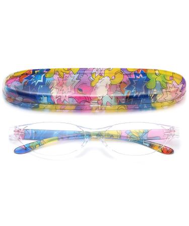 Vevesmundo women reading glasses blue light filter cat eyes vintage flowers borderless frameless anti -blue light reading aid visual aid with case 1 piece of blue reading glasses 2.0 x