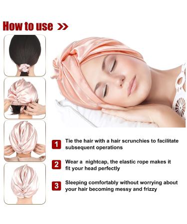 6 Pcs Silk Hair Bonnet & Scrunchies Set for Women - Soft Silk Sleeping Bonnet & Ponytail Holders in Pink, Black, Rose Gold - Buy Online on GoSupps.com