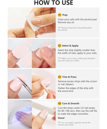 Semi Cured Gel Nails Strips - 20 Stickers Nude Nail Wraps Soft Self -Adhesive Gel Nail Stickers Long Lasting for Nails French Tip Manicure Nail Wraps UV/LED Lamp Required Clear - Buy Online on GoSupps.com