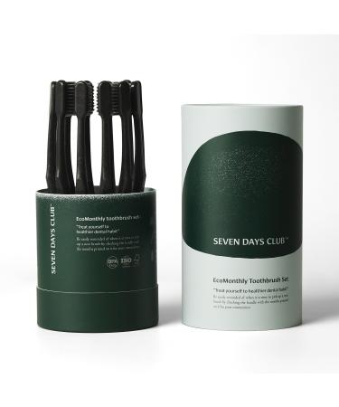 SEVEN DAYS CLUB Charcoal Toothbrushes Soft Bristles Pack Set of 12 Charcoal Tooth Brushes with Durable Plant-Based Handles & Ultra-Thin Charcoal-Infused Bristles Soft Toothbrushes for Adults
