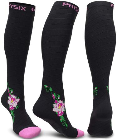Physix Gear compression stockings compression stockings for men compression stockings high women for trips aircraft pregnant motherhood compression cuff fabric women XL -XXL Black - Pink Flower
