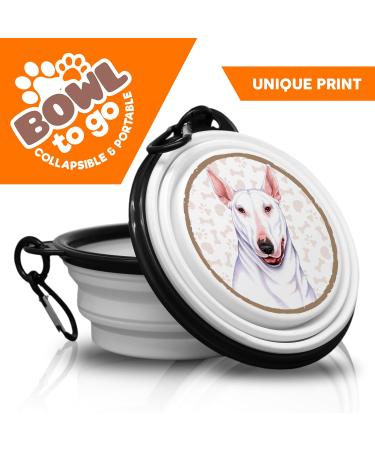 Miniature Bull Terrier Portable Folding Drinking Bowl with Carabiners - Unique On-the-Go Food and Pet Bowl - Buy Online on GoSupps.com