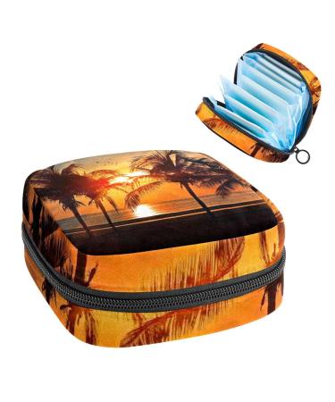 GIAPB Period Bag Sanitary Napkin Storage Bag Period Pouch Travel Makeup Bag Beach Sunset Scenery Color5303