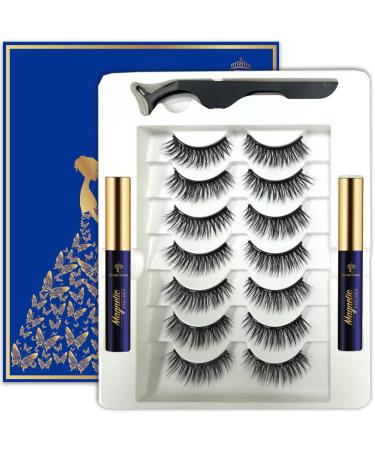 3D Magnetic Eyelashes with Eyeliner Kit Cat-Eye Magnetic Lashes False Eyelashes with Applicator Reusable Magnet Lash Set Natural Look Easy Cruelty-Free.7 Pairs