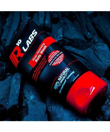 R10 Labs Deep Cleansing Body Wash - 100% Natural Activated Charcoal Cleanser for Men - Formulated with Advanced Sugar Technology - 175ml - Buy Online on GoSupps.com