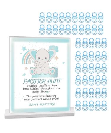 51 Pcs Baby Shower Games Include Baby Pacifier Hunt Foam Board Sign and 50 Acrylic Baby Pacifiers Mini Plastic Pacifiers Blue Boho Elephant Theme - Fun  Unique and Easy to Play Activity blue.1