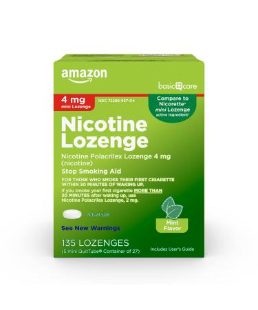 Amazon Basic Care Mini Nicotine Polacrilex Lozenge, 4 mg (nicotine), Mint Flavor, Stop Smoking Aid, 135 Count 4mg Mint 135 Count (Pack of 1)
