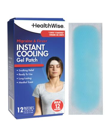 HealthWise Instant Cool Gel Patches | Migraine & Fever Relief | 12-Count | 4.75 x 2 | Soothing Menthol Vapors | Non-Medicated Formula