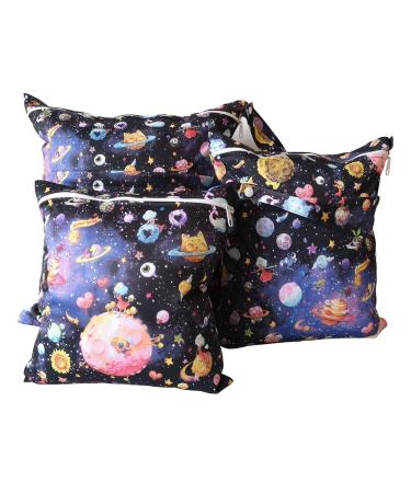 EGURS 3 pieces/set diaper bag with reusable fabric wetbag naspocket organizer bags for babies diapers dirty clothing and other accessories (planet)