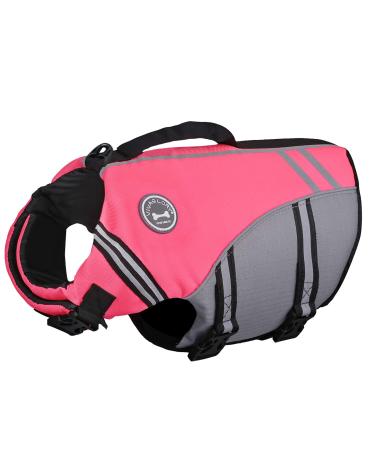 Vivaglory sports style life jacket for dogs with an excellent buoyancy adjustable & durable life jacket with a safe fastening system for medium dogs neon-pink M: 56-64 cm (chest circumference) neon-pink