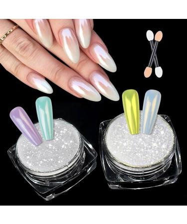 Ledsuuei 2 PCs Chrome Nail Powder Super Pearl effect Neon Glassy Pearl Effect Nail powder for nails Glazed donut glitter powder Crome powder Nail for DIY Salon Nail Art a-Perle