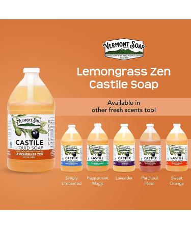 Vermont Castile Lemongrass Zen Soap - Gentle Liquid Soap for Sensitive Skin, Natural Body Wash, Organic Shampoo, Aloe Castile Soap - 64 Oz - Buy Online on GoSupps.com