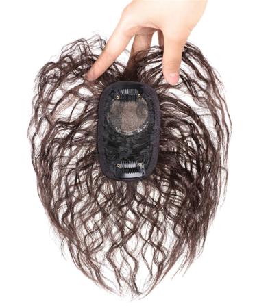 Silk Base Curly Toupee for Thinning Hair 7" Dark Brown