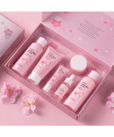 6-Step Sakura Skin Care Gift Set for Women - Vegan & Cruelty-Free - Ideal Gifts for Teenage Girls - Cleanser, Toner, Lotion, Serum, Eye Serum, Essence Serum (6PCS) - Buy Online on GoSupps.com