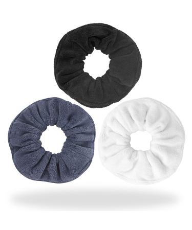 Hair Drying Towel Scrunchies - Terry Cloth Scrunchie  Large Absorbent Microfiber Hair Tie for Frizz Free Women Girls Thick Fuzzy Scrunchy Bobbles Hair Bands Ropes Ponytail Holder Wet Hair Accessories Black White Grey