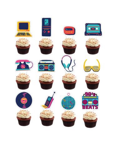Cupcake topper 24 pieces retro cake topers 90s vintage topic cake decorations accessories favors cake picks for birthday baby shower wedding engagement party decorations 90s vintage style