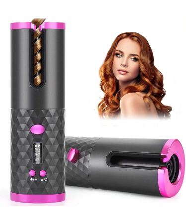 LUECMO Cordless Auto Hair Curler, Automatic Curling Iron with LCD Display Adjustable Timer & Temperature, Portable Rotating Ceramic Barrel Curling Wand Fast Heating Hair Curler