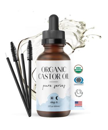 Pure VIRGIN Organic Castor Oil with Wand  Brush Kit - USDA Certified  Hexane-Free - Thicker Eye Lashes & Nourish Hair Nails by Foxbrim Naturals 2 oz 2 Fl Oz (Pack of 1)