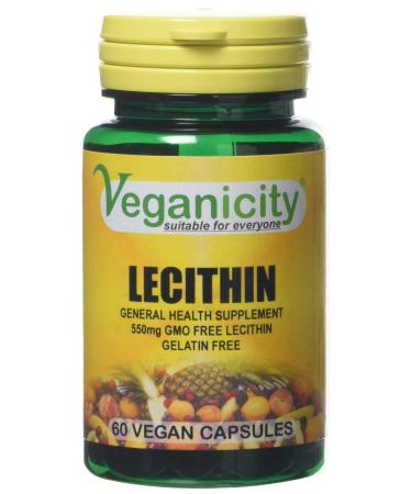 Veganicity Lecithin 550mg Mood and Memory Supplement - 2 x Packs of 60 Capsules (120 Capsules)