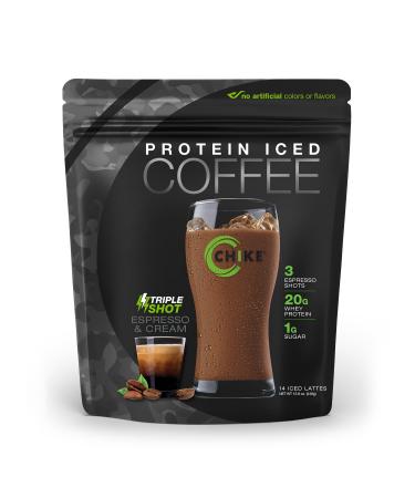 CHIKE Triple Shot Espresso & Cream Protein Iced Coffee 20 G Protein 3 Shots Espresso 1 G Sugar Keto Friendly and Gluten Free 14 Servings (15.8 Ounce) Triple Shot Espreso & Cream
