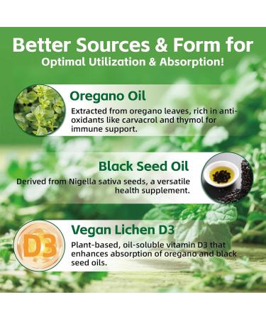 Oregano Oil Gummies 300mg | Oil of Oregano with 200mg Black Seed Oil + D3 1000IU | Organic Oregano Chewable Supplements | Carvacrol + Thymoquinone | Vegan, Non GMO | Immune & Gut Support | 60 Cts - Buy Online on GoSupps.com