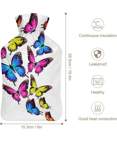 Colorful Butterfly Hot Water Bottle with Plush Cover - Hand Warmer for Adults & Kids | 26.5x15.3cm - International Shipping - Buy Online on GoSupps.com