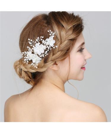 Shop Honey Bear Women's Bridal Jewelry | Flower Hair Feast Accessories | Crystal Rhinestone & Simulated Pearl | Elegant Wedding Hairpieces (White) - Buy Online on GoSupps.com