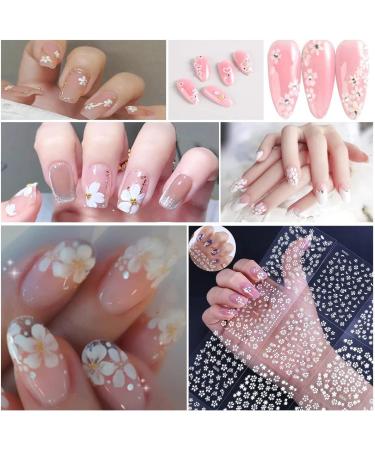 30 Sheets White Flower Nail Art Stickers with Rhinestones | 3D Self Adhesive Nail Decals for Creative Nail Designs | International Shipping Available - Buy Online on GoSupps.com