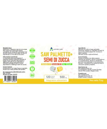 Saw Palmetto (Palmier Nain) & Graines de Citrouille | 500 mg extrait (4:1 et 10:1) | 120 v g capsules | soutien de la prostate et des voies urinaires | Test en laboratoire | Certifi GMP - Buy Online on GoSupps.com
