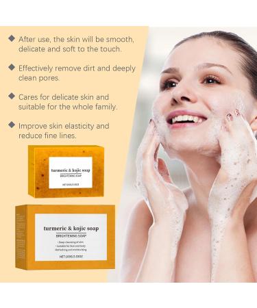 YOENBG Natural Turmeric Soap with Kojic Acid and Lemon Deep Cleansing Whitening and Moisturizing Face and Body Soap for Dark Spots Tightening Pores 3 - Buy Online on GoSupps.com