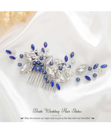 Casdre Blue Crystal Bride Wedding Hair Comb - Silver Rhinestone Bridal Hair Piece with Pearl Accents - Buy Online on GoSupps.com