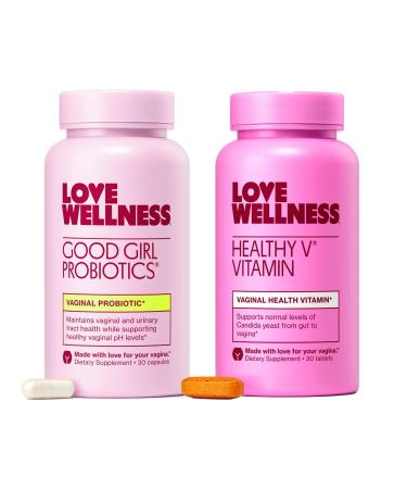 Love Wellness Good Girl Probiotics and Healthy V Vitamin | Womens Wellness Duo | Womens Probiotics Supplements for pH Balance and Vaginal Health