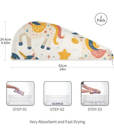 Unicorn Stars Hair Towel 2 Pack | Super Absorbent Quick Dry Hair Turbans for Women & Girls - Buy Online on GoSupps.com