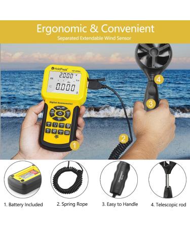 Holdpeak 826A Anemometer - Digital Wind Speed & Temperature Meter with Data Logger | / | Max/Min/Average/Current | Yellow - International Shipping Available - Buy Online on GoSupps.com