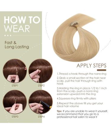 Nano Ring Hair Extensions 20inch 1g/s Pre Bonded 50g Nano Tip Bondings 100% Real Remy Human Hair #18P613 Ash Blonde&Bleach Blonde 20 Inch #18P613 Ash Blonde&Bleach Blonde - Buy Online on GoSupps.com