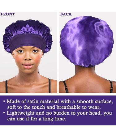 Satin Silk Bonnet Set for Sleeping - 4 Pcs Elastic Wide Band Hair Wraps (Black Red Purple Gold) - Soft & Breathable Sleep Caps - 12.6 Inch - Buy Online on GoSupps.com