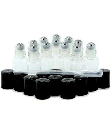 Vivaplex 12 Clear 3 ml Glass Roll-on Bottles with Stainless Steel Roller Balls - Dropper included