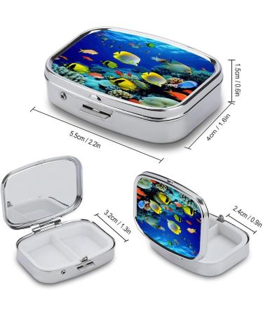 Decorative Tropical Ocean Sea Fish Print Pill Box - 2 Compartment Portable Medicine Organizer for Pocket or Purse - Buy Online on GoSupps.com