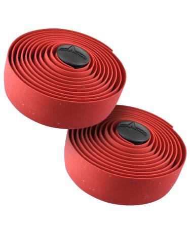 MARQUE Suede Bike Handlebar Tape - Road Cycling Bicycle Handle Bar Wrap for Drop Bars with End Plugs - 2PCS per Set Red Cork
