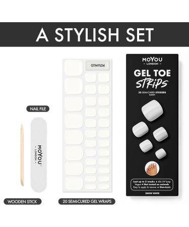 Moyou London Semi Cured Gel Nail Wraps - 32 Pcs Salon-Quality Gel Nail Polish Strips in Snow White | Includes Nail File & Cuticle Stick | UV/LED Lamp Required - Buy Online on GoSupps.com
