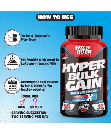 Hyper Bulk Gain - Fast Weight & Muscle Gain Capsules | Daily Supplement for Strength & Stamina - 90 Caps - Buy Online on GoSupps.com