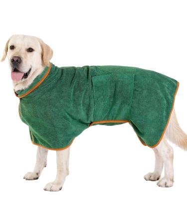 PETTOM Dog Bathrobe Towel Microfiber Water Absorbent Adjustable Dog Drying Coats for Large Dogs Green Dog Bathrobe Towelling - L:60cm Back Length L Green