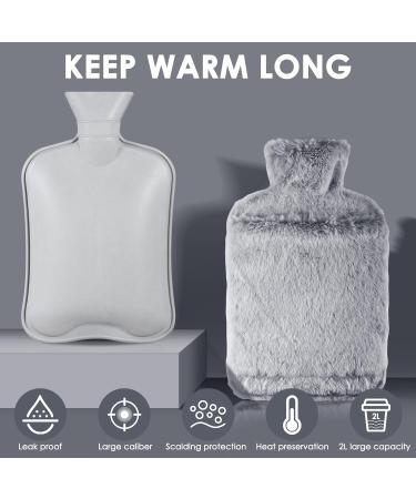 BOLEi 2L Hot Water Bottle with Faux Fur Cover - Leakproof Large Hot Water Bag for Pain Relief - Ideal for Women, Seniors, Children - Grey - Buy Online on GoSupps.com