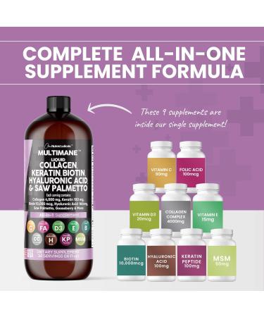 Premium Liquid Collagen with Biotin, Keratin, Saw Palmetto - Hair Skin and Nails Vitamins - Made in USA - 16 Fl. Oz - Buy Online on GoSupps.com