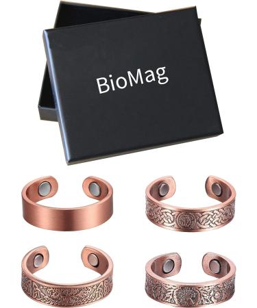 BioMag Magnetic Rings for Men - Set of 4 | Solid Pure Copper Jewelry Gift for Dad | Finger and Thumb Copper Rings - Buy Online on GoSupps.com
