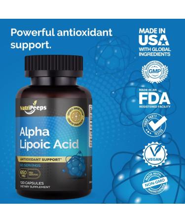 Extra Strength Alpha Lipoic Acid 650 mg - Non-GMO Antioxidant Supplement for Immune & Cognitive Health - 120 Capsules - Buy Online on GoSupps.com