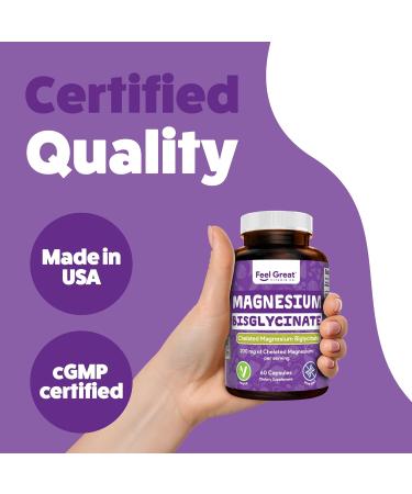 Feel Great Magnesium Bisglycinate High Absorption Buffered & Chelated Magnesium for Muscle Bone & Joint Support 60 Easy-to-Swallow Vegan Capsules - Buy Online on GoSupps.com