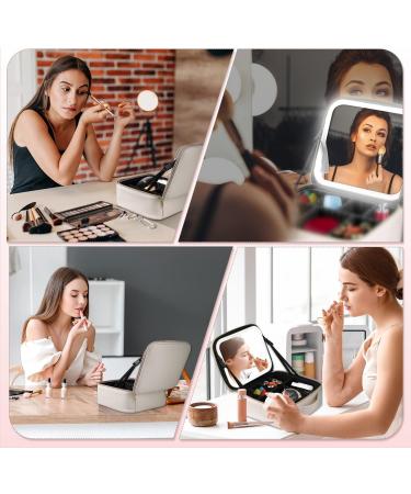 AZ GOGO Travel Makeup Bag with Lighted Mirror | Portable, Waterproof Cosmetic Organizer | 3 Color Brightness | Creamy White - Buy Online on GoSupps.com