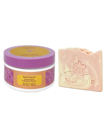 Bath & Body Works Bahamas Passionfruit & Banana Flower Body Butter with a Himalatan Salts Sample Soap